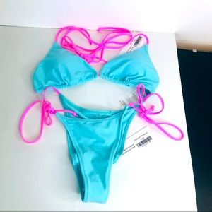 White Fox Swim Aqua Bikini With Pink Straps